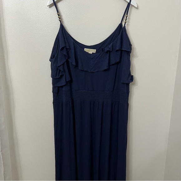 Michael Kors Navy Blue Maxi Dress 3XL Ruffle Cut Out Off The Shoulder Plus Size - Picture 1 of 10